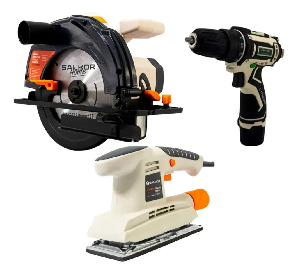 Kit Sierra Circular 1200W + Atornillador 12V + Lijadora Orbital Salkor