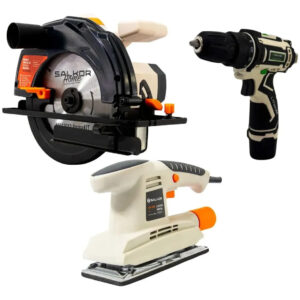 Kit Sierra Circular 1200W + Atornillador 12V + Lijadora Orbital Salkor